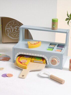 Montessori Wooden Pizza Oven Pretend Play Kitchen Toy Set New